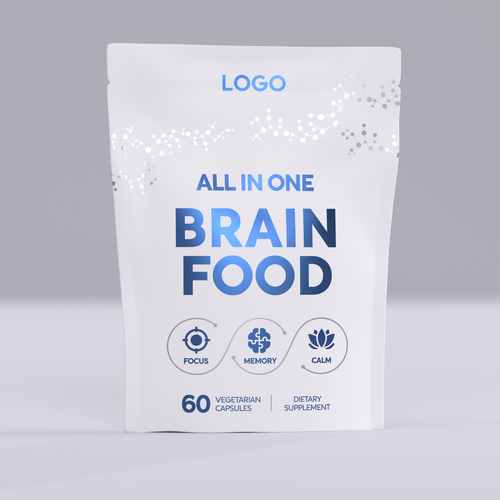 Pouch packaging with the title 'Concept design for Brain Food'