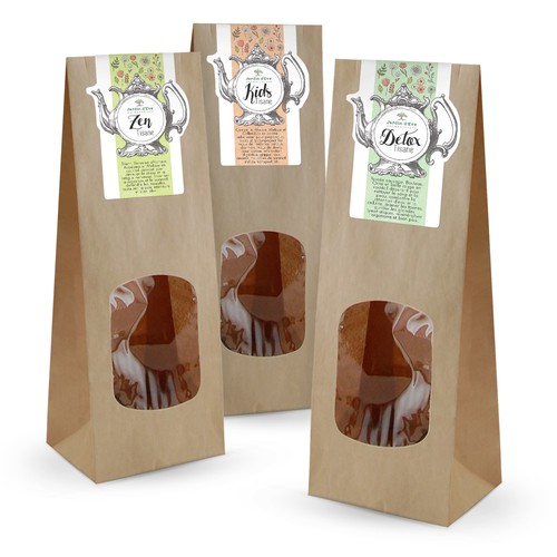 Herbal label with the title 'Label design for tea packaging'