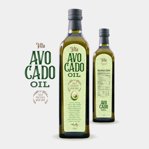 Oil packaging with the title 'Avocado Oil Label'