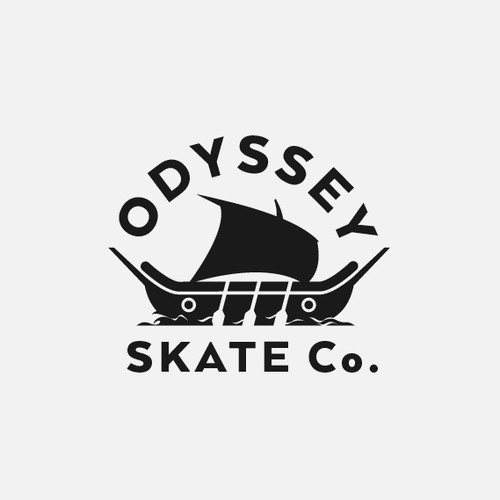 Skateboard design with the title 'clever logo for skate greek company  called odyssy'