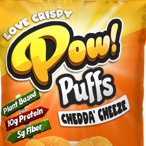 Visual design with the title 'Packaging design for pow! puffs'