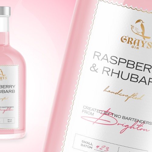 Pink label with the title 'Gin label design'