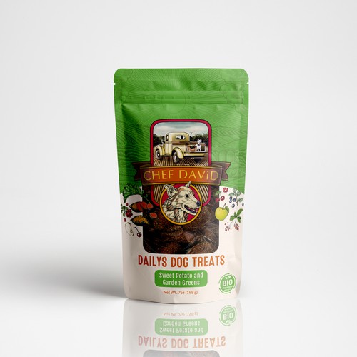 Pet food packaging with the title 'Dog Treats Packaging'