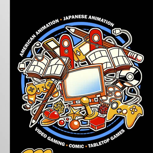 Doodle design with the title 'Epic Hoodie Design for MomoCon the Animation, Gaming, and Comic Convention'