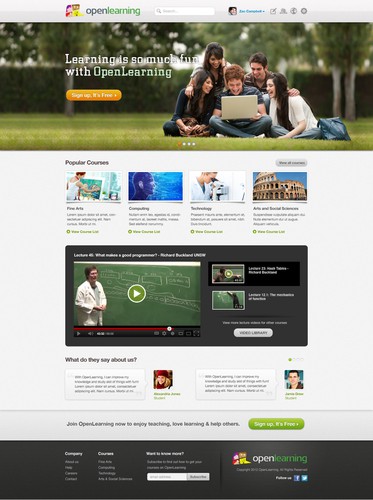 School website with the title 'High traffic educational site needs a new homepage (Open Learning)'