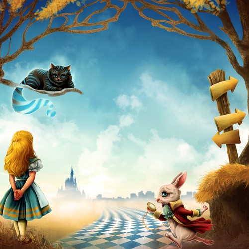 Backdrop design with the title 'ALICE IN WONDERLAND BACKDROP-wip'