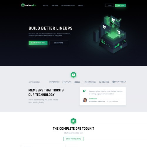 Illustrative website with the title 'Website Design for a Daily Fantasy Sports Tools'
