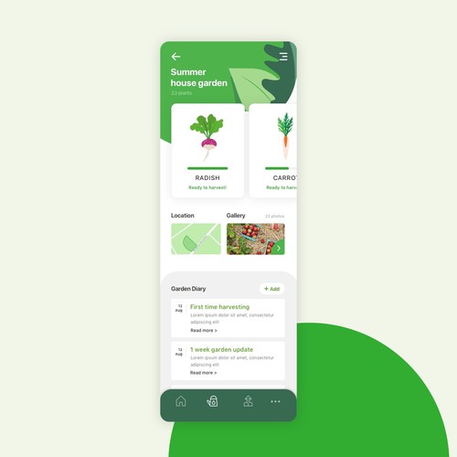 Round design with the title 'App design for garden management'