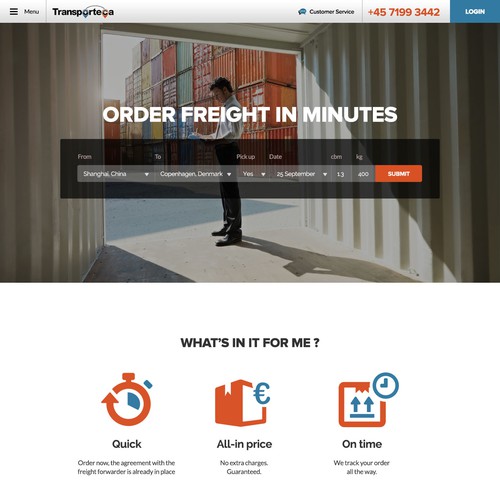 Flat website with the title 'Help us design a website that makes online freight cool and sexy'