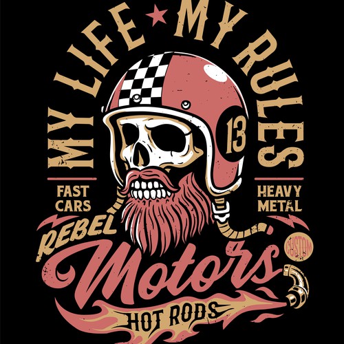 Motorcycle design with the title 'Fictional Custom Hot Rods'