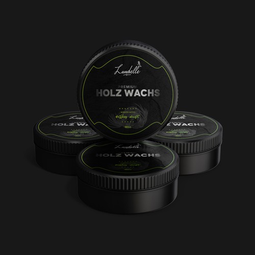 Label packaging with the title 'Wir brauchen ein Luxuriöses Design für Unser Wax!'