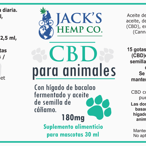 Animal label with the title 'Label design for pet Hemp CBD product'