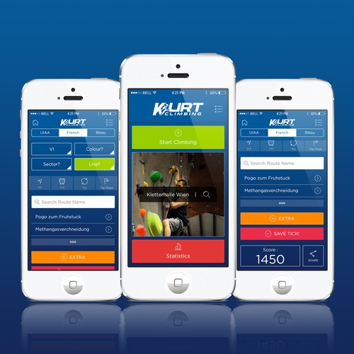 IPhone design with the title 'Design a mobile app for sport climbing!'