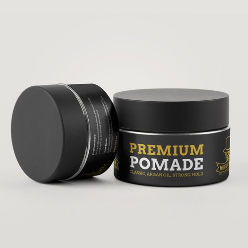 Hair label with the title 'Mens hair pomade'