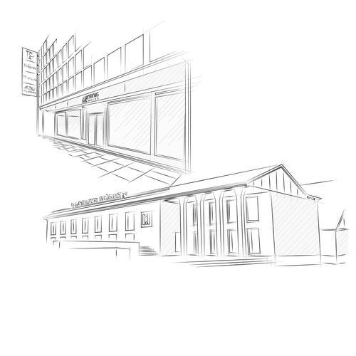 Blueprint design with the title 'BluePrint Illustrations of Store Fronts'
