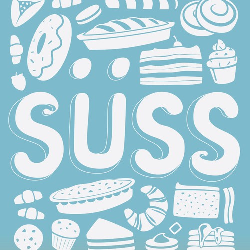 Flyer logo with the title 'SÜSS COLLAGE - logo ID for pastry and sweets exhibition'