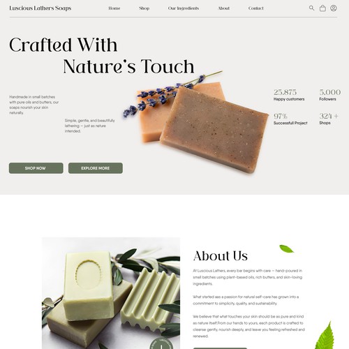 Small-batch design with the title 'We need an elegant, yet approachable design for a site featuring natural soaps'