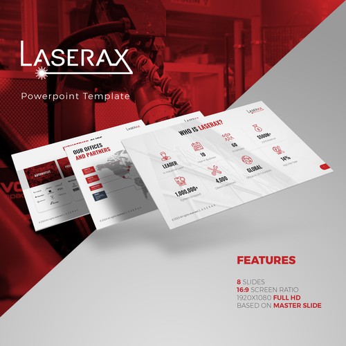 Presentation design with the title 'Laserax Powerpoint Template Design'