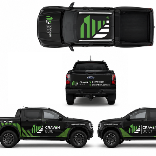 Car graphics design with the title 'Craven Built Car design'