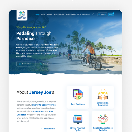 Rental website with the title 'Jersey Joe's Bicycle Rental'