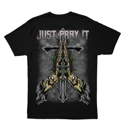 Religious t-shirt with the title 'Just Pray It - T-shirt Design'