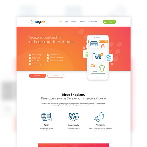 Isometric design with the title 'Ecommerce service landing page'
