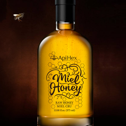 Retail label with the title 'Premium honey, label design'