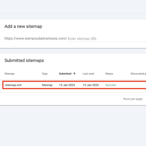 SEO logo with the title 'Optimisation of Sierra Soul Adventures'