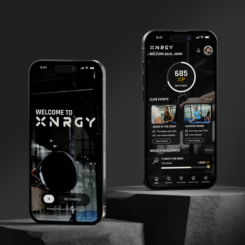 Paddle design with the title 'Modern App Design for XNRGY — Padel Club Experience'