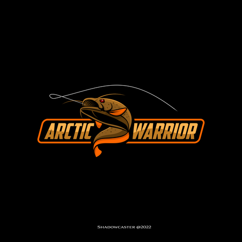 Fishing boat design with the title 'Arctic Warrior, Catfish Fishing Logo, '