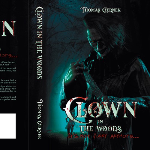 Clown design with the title 'Clown in the woods'