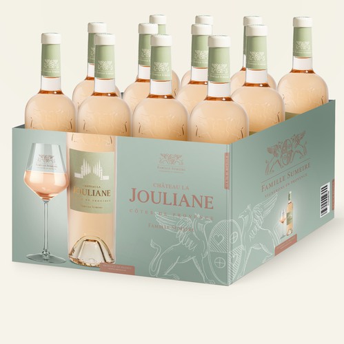3D packaging with the title 'Tray pack design for wine Chateau La Jouliane'