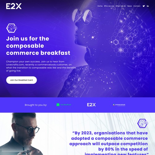Event website with the title 'e2x Commerce Breakfast'