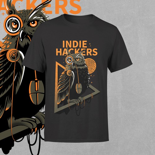 Hand-drawn t-shirt with the title 'Indie Hackers'