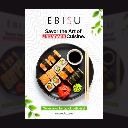 Japanese restaurant design with the title 'Poster design for a Japanese Restaurant'