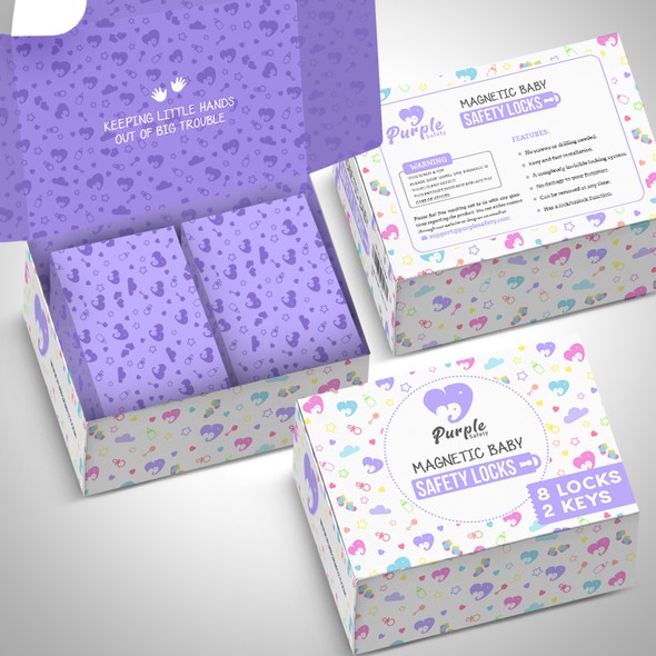 Purple packaging with the title 'package and Logo design'