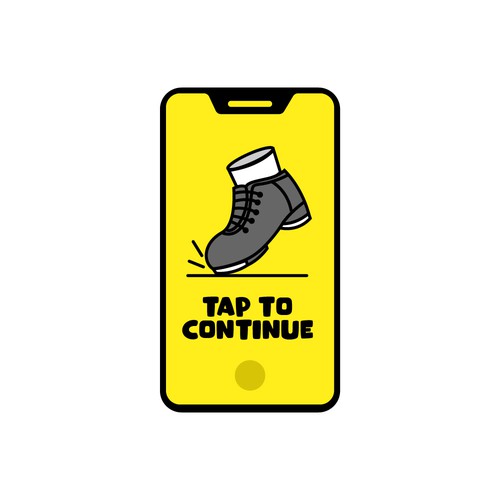 Shoe design with the title 'TAP TO CONTINUE'