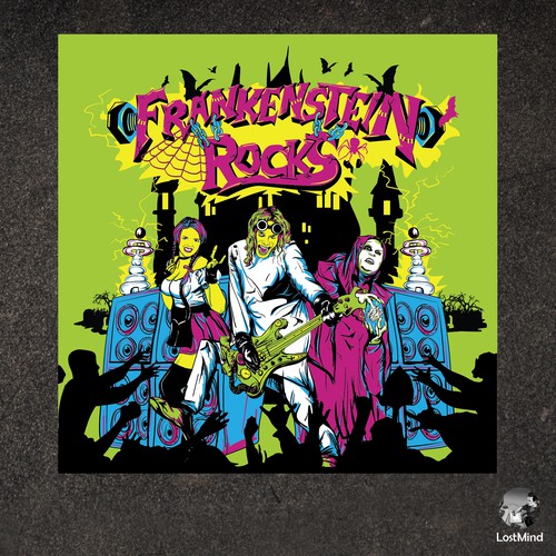 Comics illustration with the title 'Frankenstein Rocks'