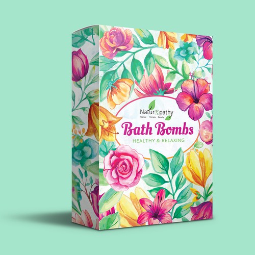 Feminine design with the title 'Bath Bombs packaging design'