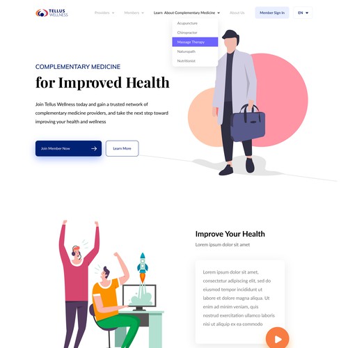Pharmaceutical website with the title 'Landing Page Concept for TellusWellness'