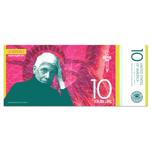 Contrast design with the title 'Design the new $10 bill featuring a woman'