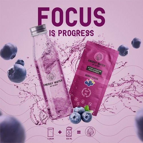 Social media artwork with the title 'RCVRY Energy Water Packets'