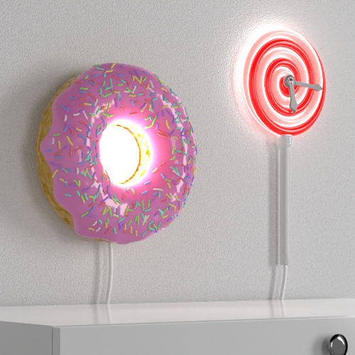 Wall design with the title 'Wall Lamp Design — Donut & Lollipop'