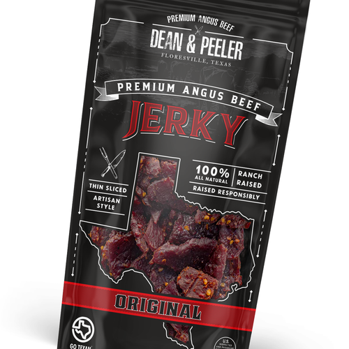 Jerky packaging with the title 'Beef Jerky Pouch Design, USA'