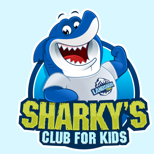 Shark design with the title 'A playful shark "Sharky" wearing a Landshark Fitness T-Shirt needs a new logo'