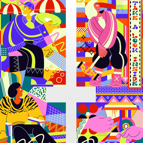 Pop art design with the title 'Take a Look Inside'