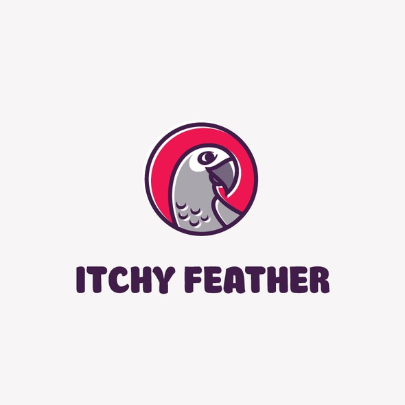 Gray and red logo with the title 'Itchy Feather'