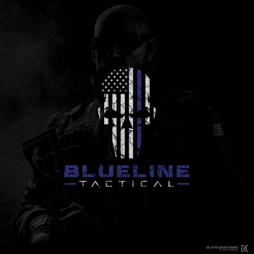 American flag logo with the title 'Blueline Tactical'