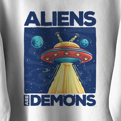 Alien t-shirt with the title 'Aliens Are Demons'