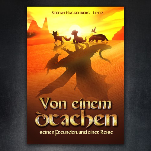 Dragon design with the title 'Von einem Drachen, seinen Freunden und einer Reise'